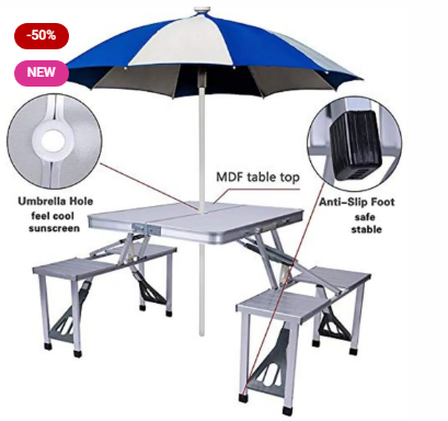 4-seater folding travel table and chair set